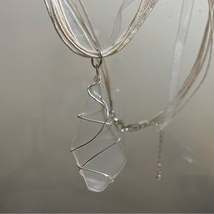 upcycled seaglass silver wrapped pendant